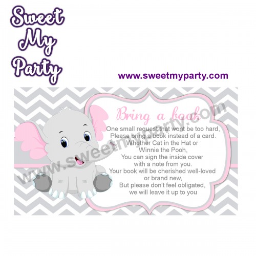 Pink and Grey Elephant bring a book,(9ebb)